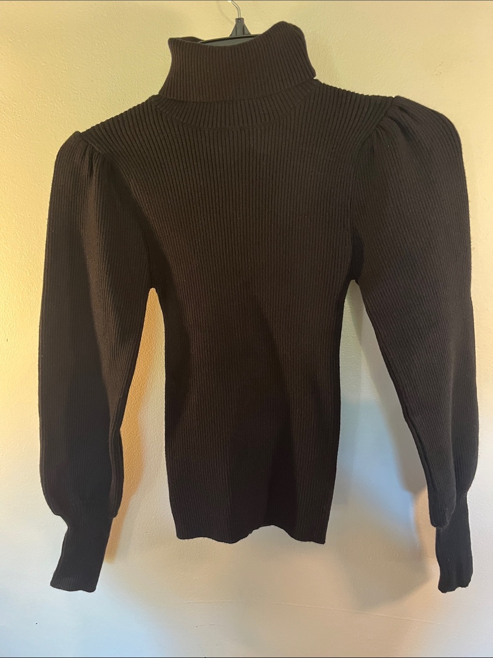 Forever 21 Black Ribbed Puff-Sleeve Turtleneck Sweater